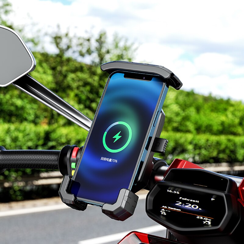 Motorcycle Phone Holder 15W Wireless Charger QC3.0 USB Charging Mount Stand Handlebar Smartphone Bracket Bike Cellphone Support