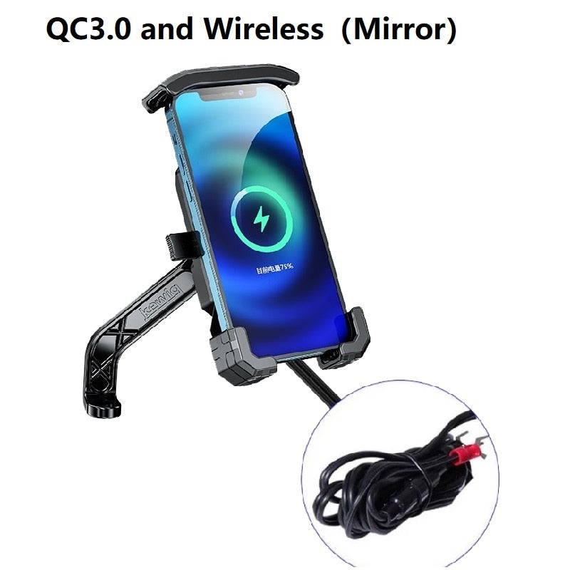 Motorcycle Phone Holder 15W Wireless Charger QC3.0 USB Charging Mount Stand Handlebar Smartphone Bracket Bike Cellphone Support